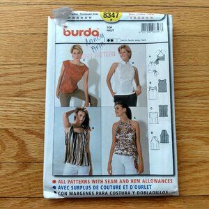 Vintage Sleeveless Tops Sewing Pattern Size 8-18 UNCUT Burda 8347 Mandarin